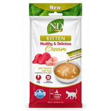 Farmina N&D Prime Creamy Chicken & Tuna Kitten 60 g – krémový pamlsok pre mačiatka