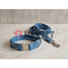 Softshellový set obojok 2,5 cm a vodítko 2cm/130cm Denim dots
